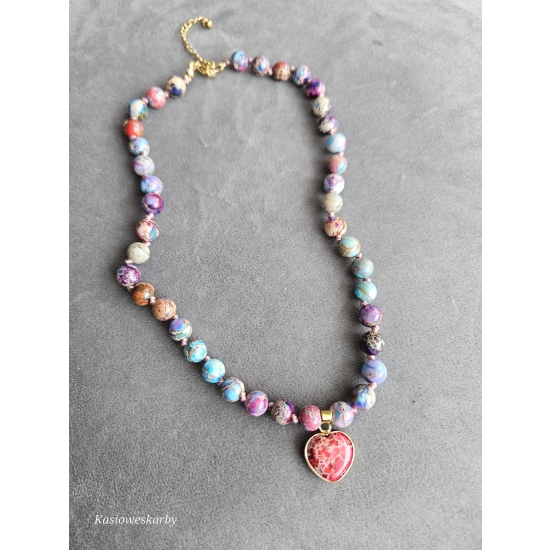 Naszyjnik jaspis z ozdobnym sercem